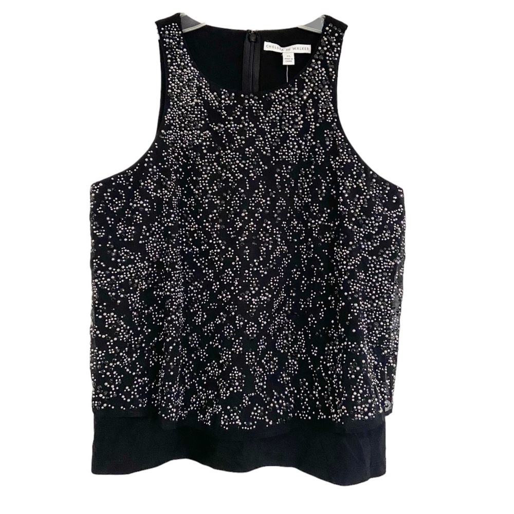 Chelsea and Walker Beaded Black Sleeveless Top Size XS New